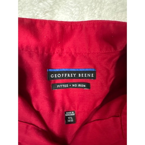 GEOFFREY BEENE Mens Red Fitted No Iron Dress Shirt 15 1/2 34/35 - Picture 2 of 3